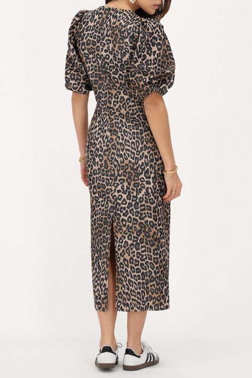 Panterprint maxi jurk met pofmouwen