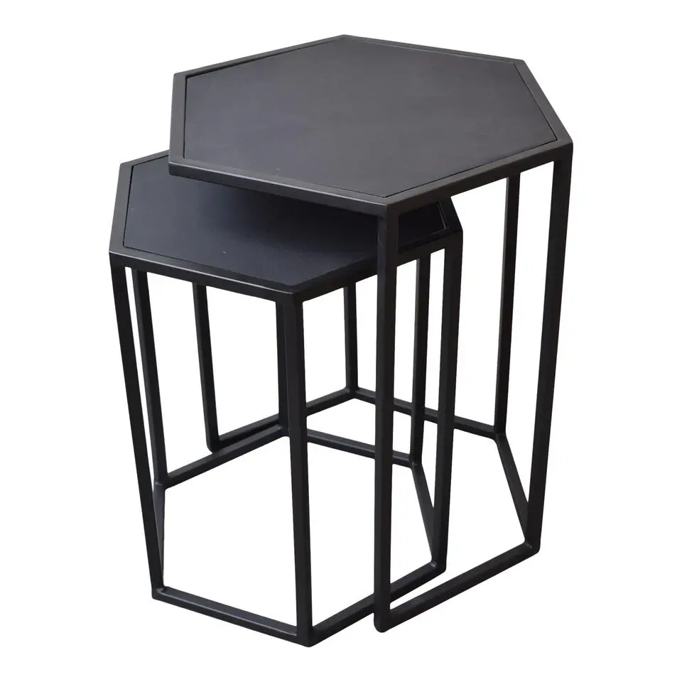 LOFT42 Salontafel set zeshoek - Zwart mangohout - Metaal