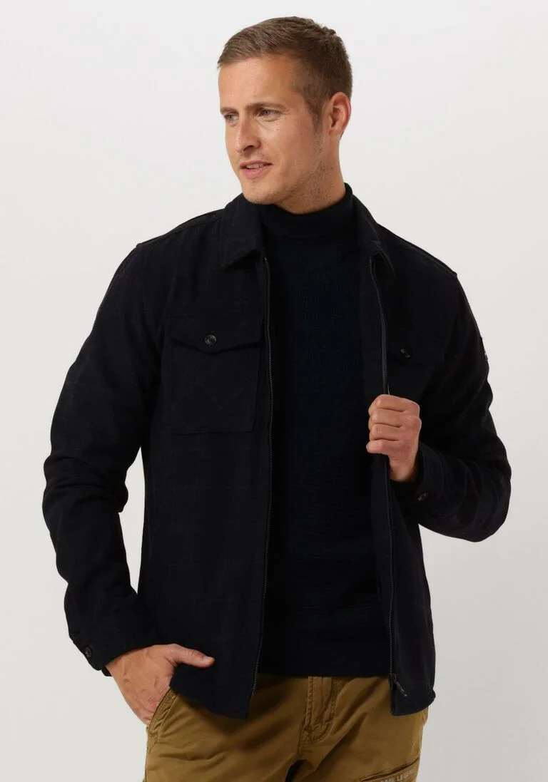 VANGUARD donkerblauwe vanguard overshirt long sleeve shirt check fine woolblend