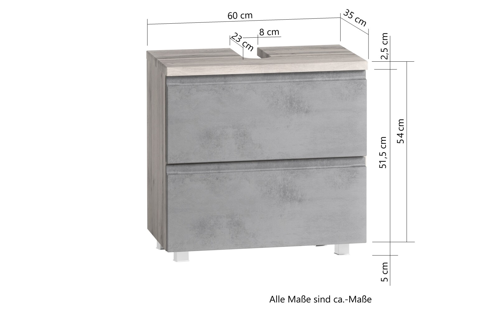 Unterbeckenschrank - Wotaneiche - grau matt - 60 cm