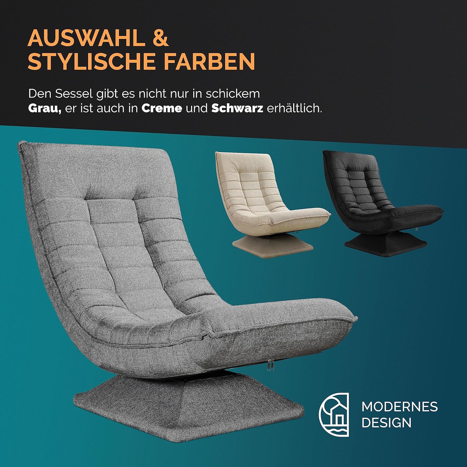 Casaria® Sessel verstellbare Rückenlehne 360° Drehbar Klappbar 150kg Belastbarkeit 60x105x87cm Gepolstert Wohnzimmer Gaming Relax Boden Lounge Sessel Grau