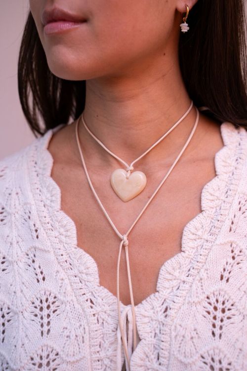 Ocean beige koord ketting met hart