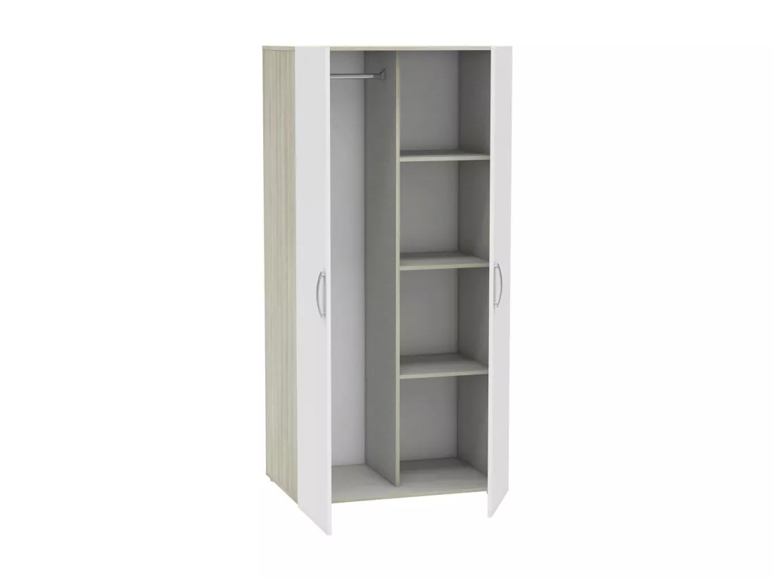 Garde-robe 2 portes Dsaevi, Meubles de chambre, Penderie de plain-pied, Placard à vêtements, 79x52 h166 cm, Chêne et Blanc mat