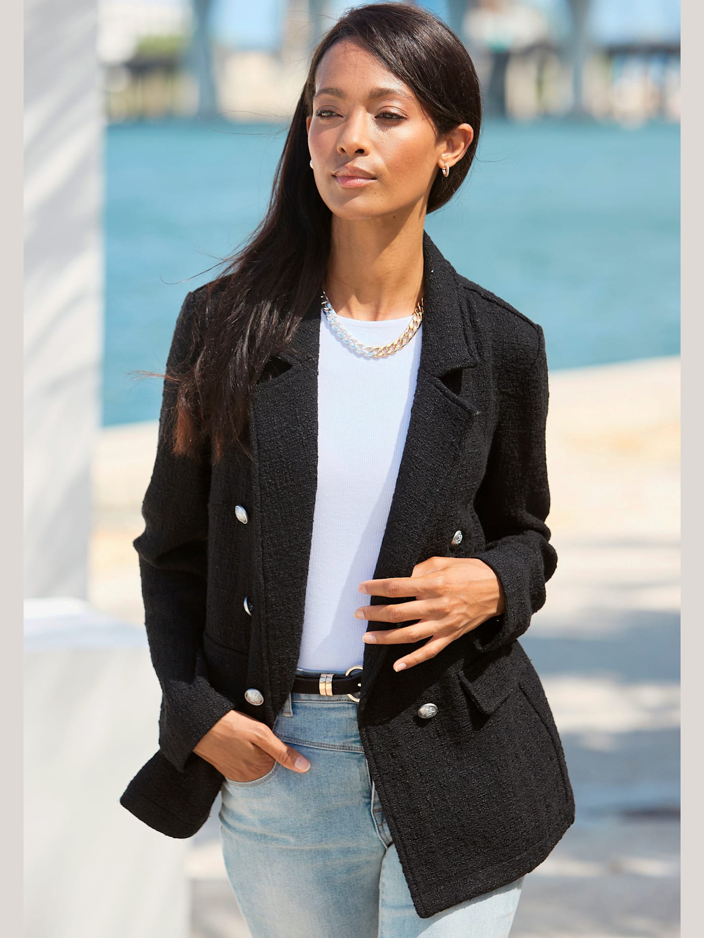 Blazer court col à revers tendance