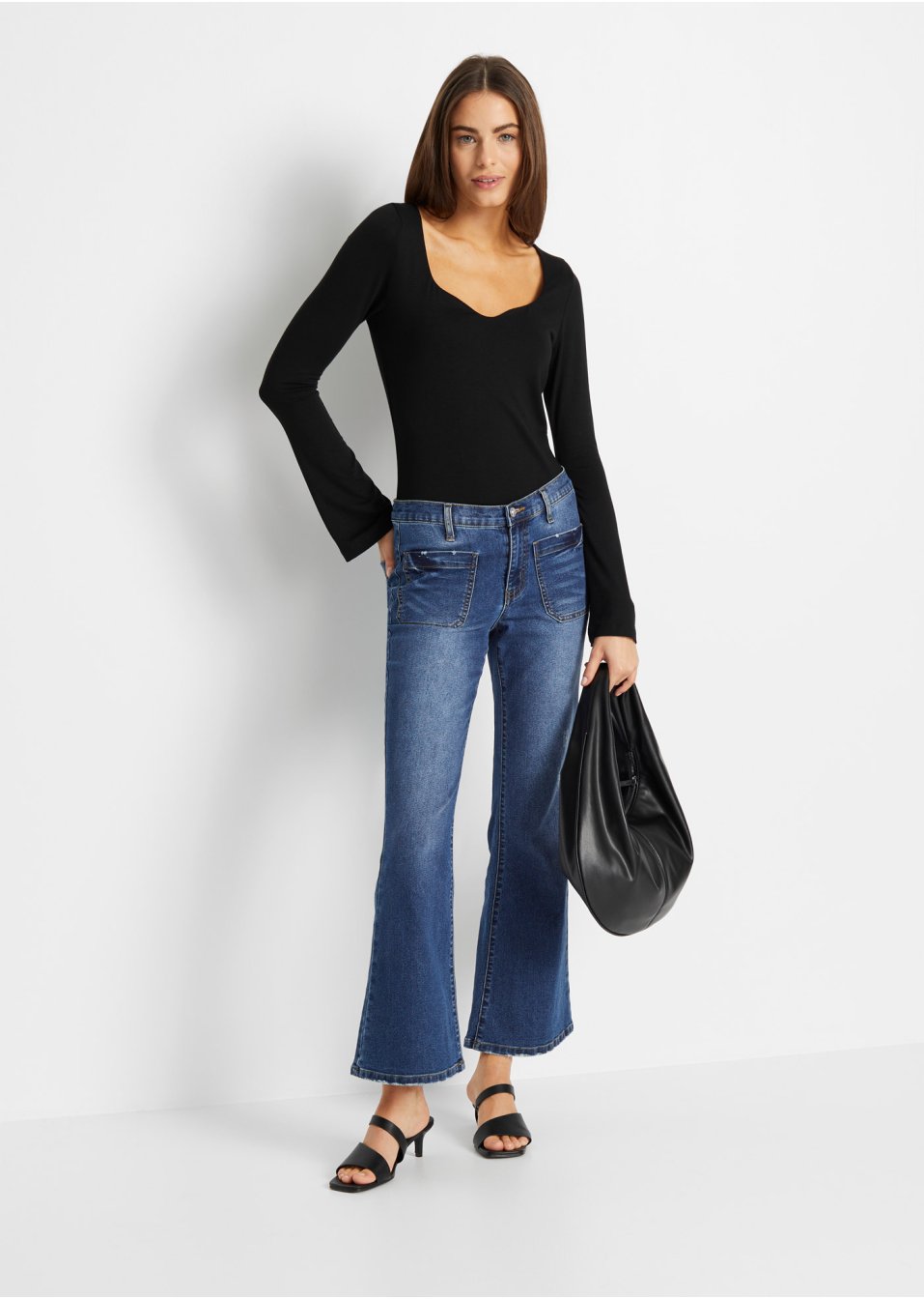 T-shirt manches longues avec décolleté cœur en viscose