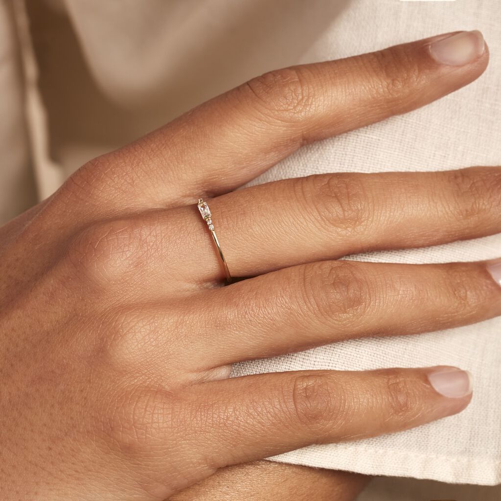 Bague Solitaire Or Jaune Sentimentale Oxyde De Zirconium