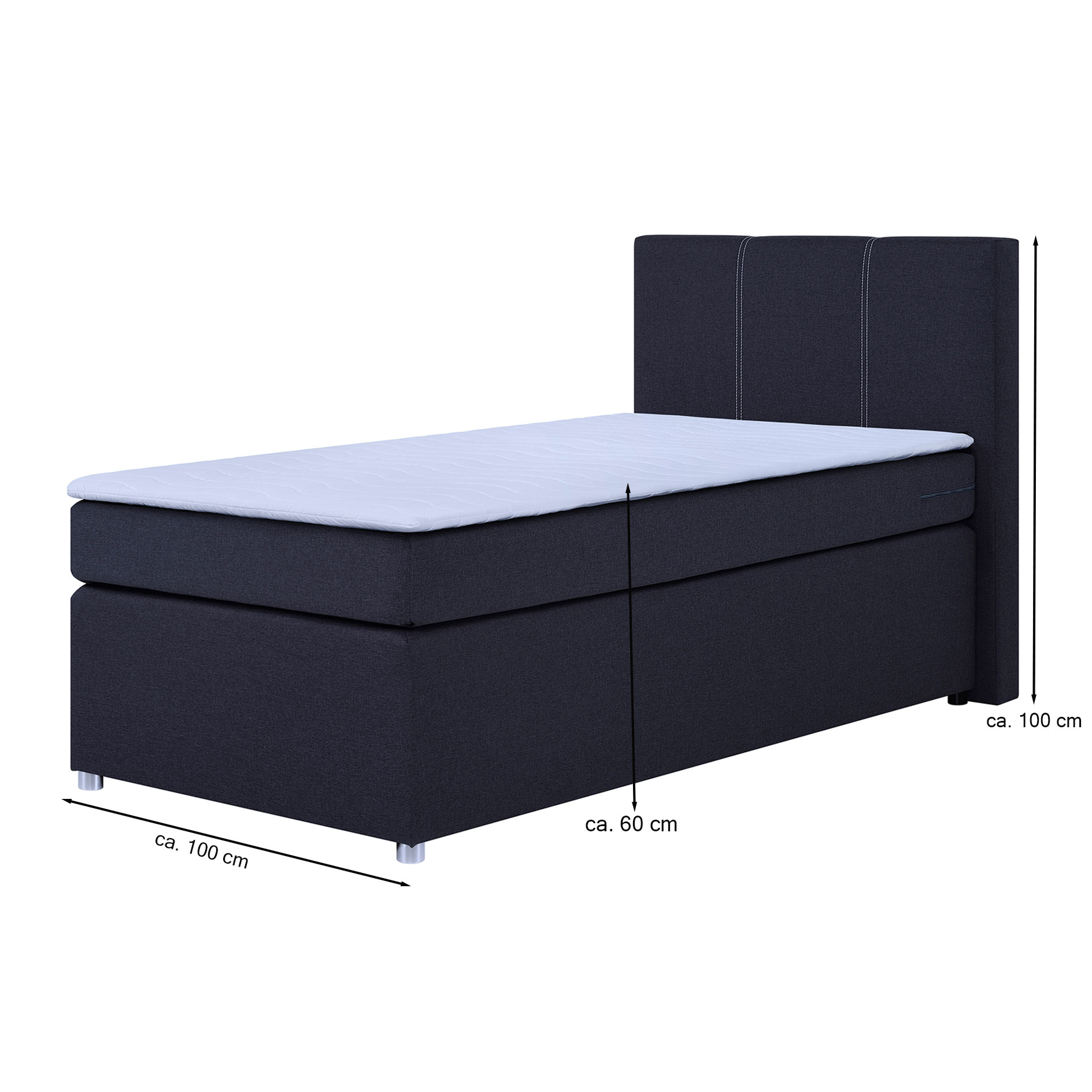 Boxspringbett - grau - H3 - Bonell-Federkern - 90x200 cm
