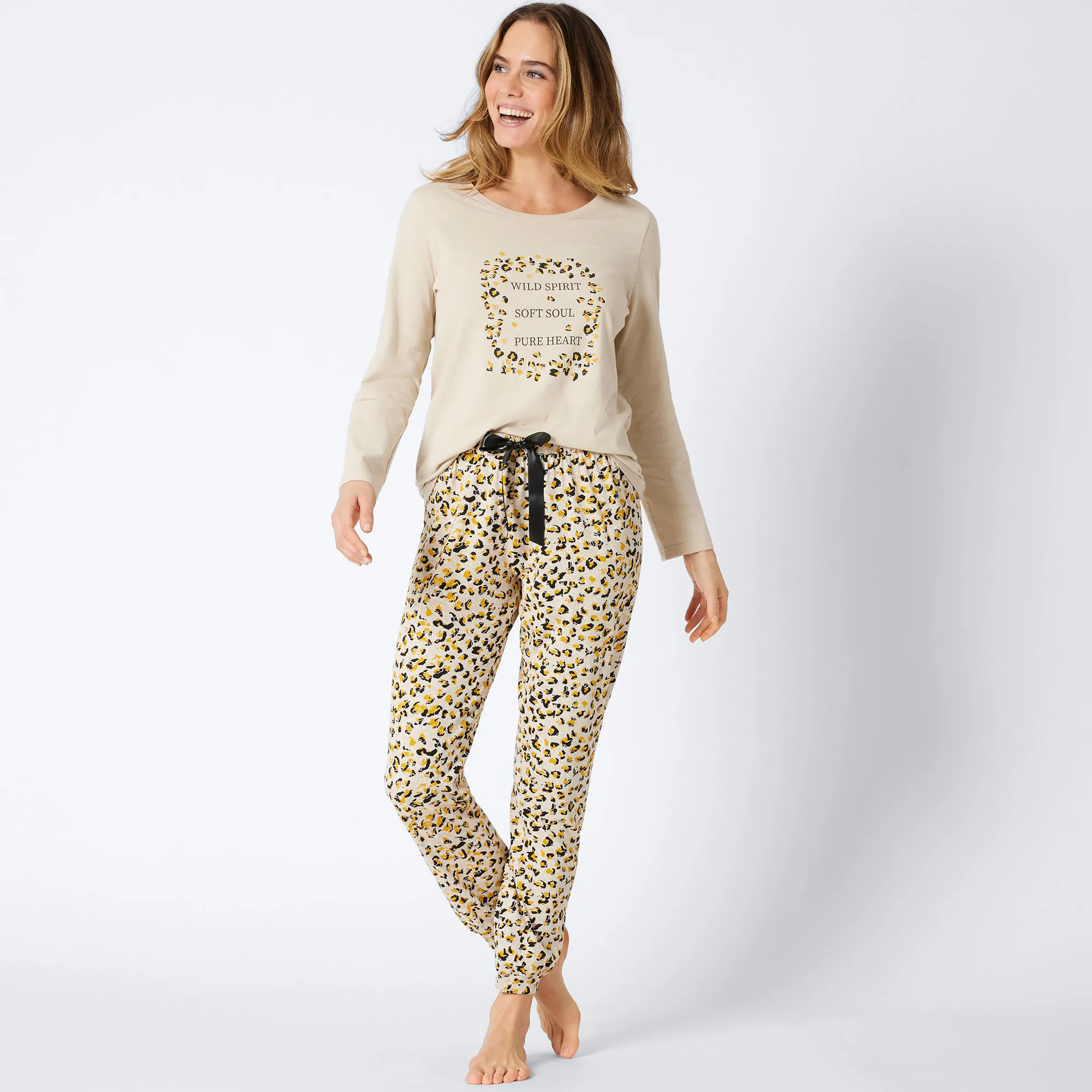 Damen-Schlafhose mit Leo-Muster, Mix&Match