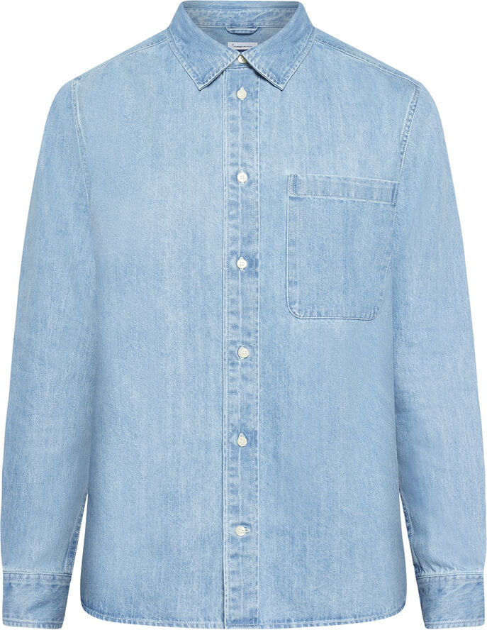 Knowledge Cotton Apparel Loose denim shirt - GOTS/Vegan Light blue denim