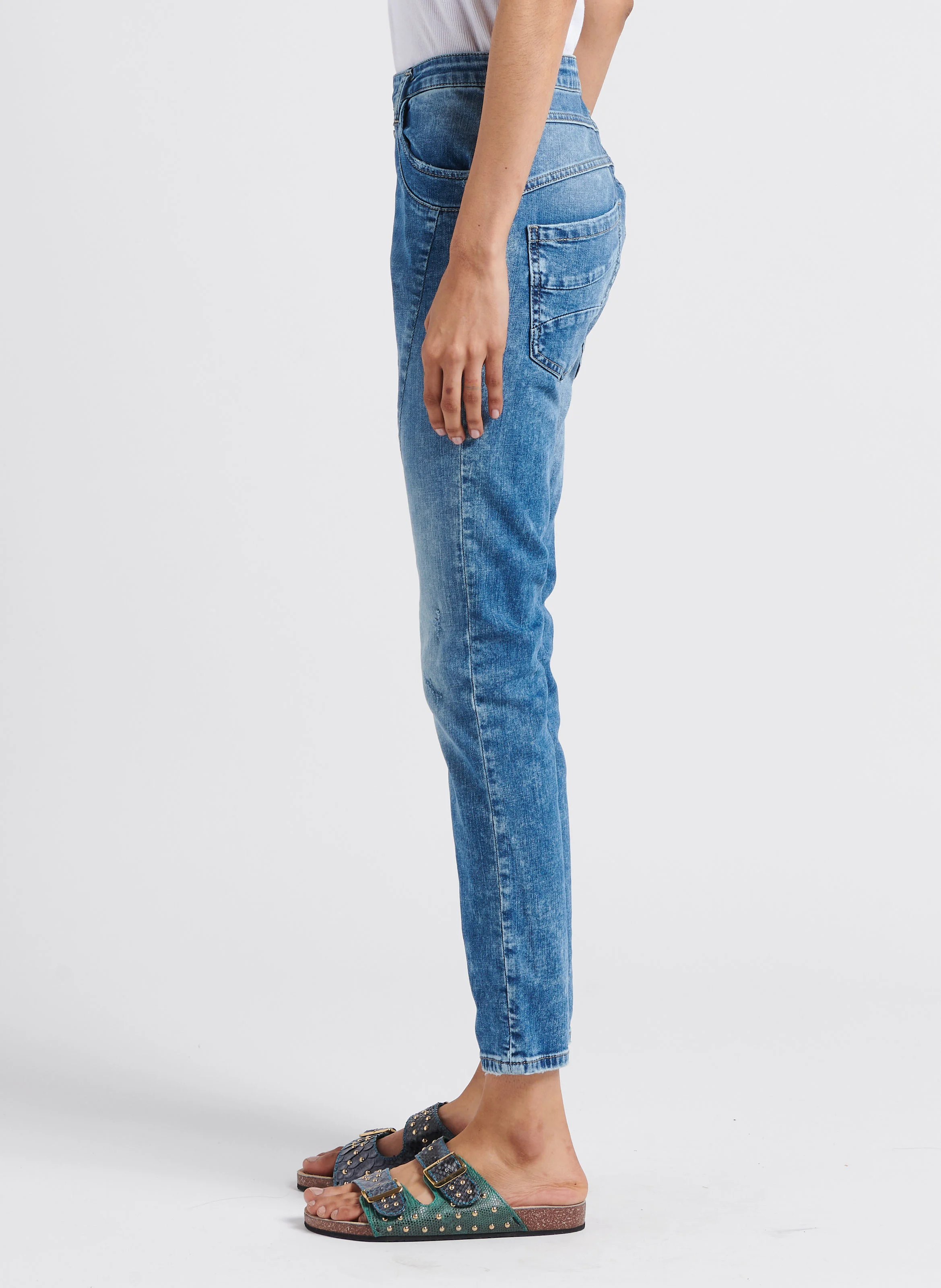 Jean slim taille haute en coton mélangé | Bleu