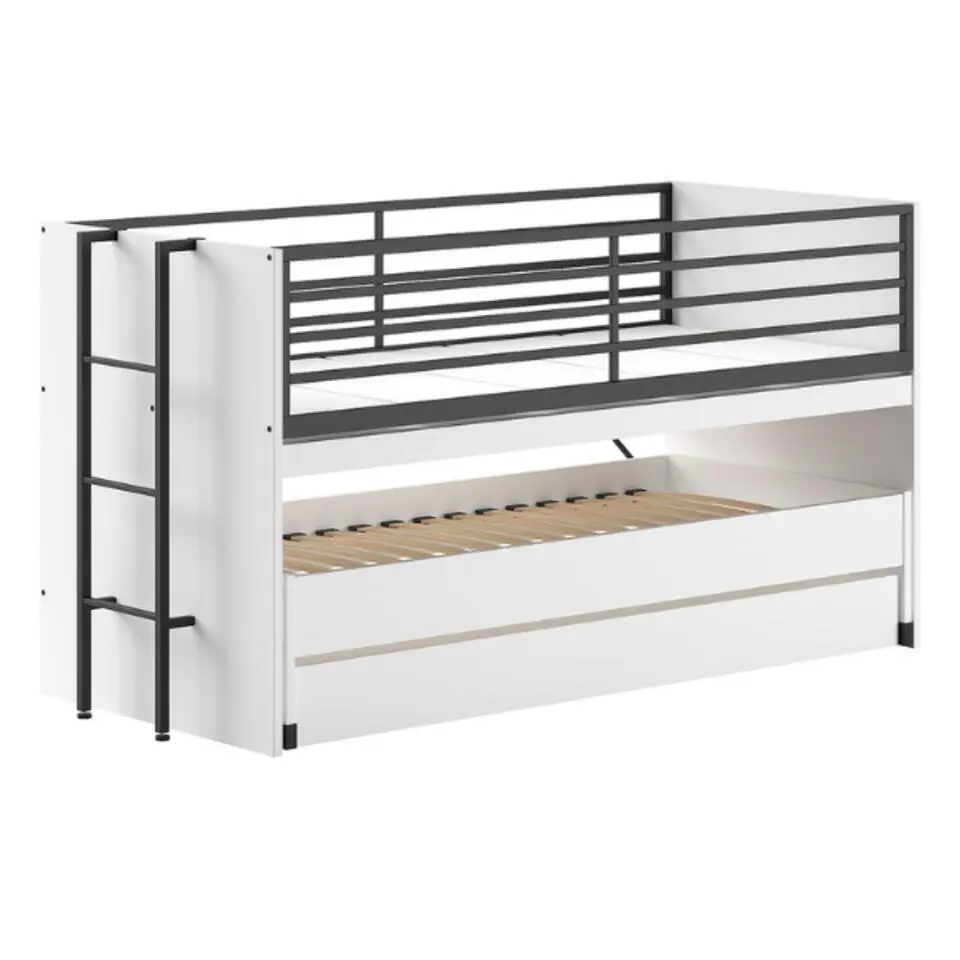 Halfhoogslaper Sammie 90x200cm met 2 slaapplaatsen, bedlade en bureau - wit
