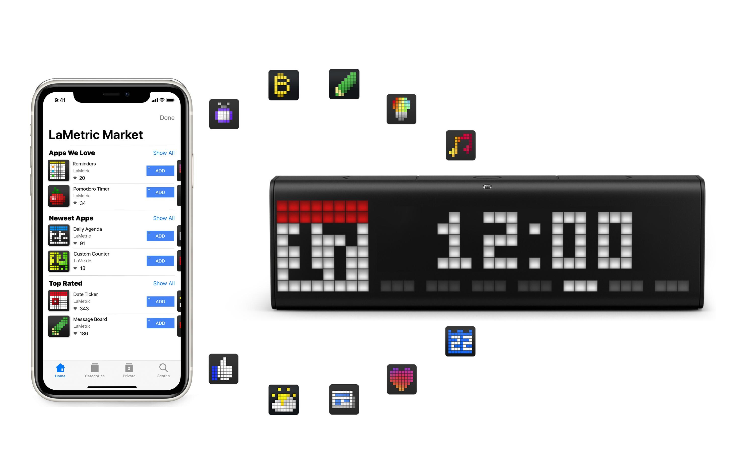 Smart-Display LaMetric Time<br>LaMetric TIME Tischuhr für Smart Home
