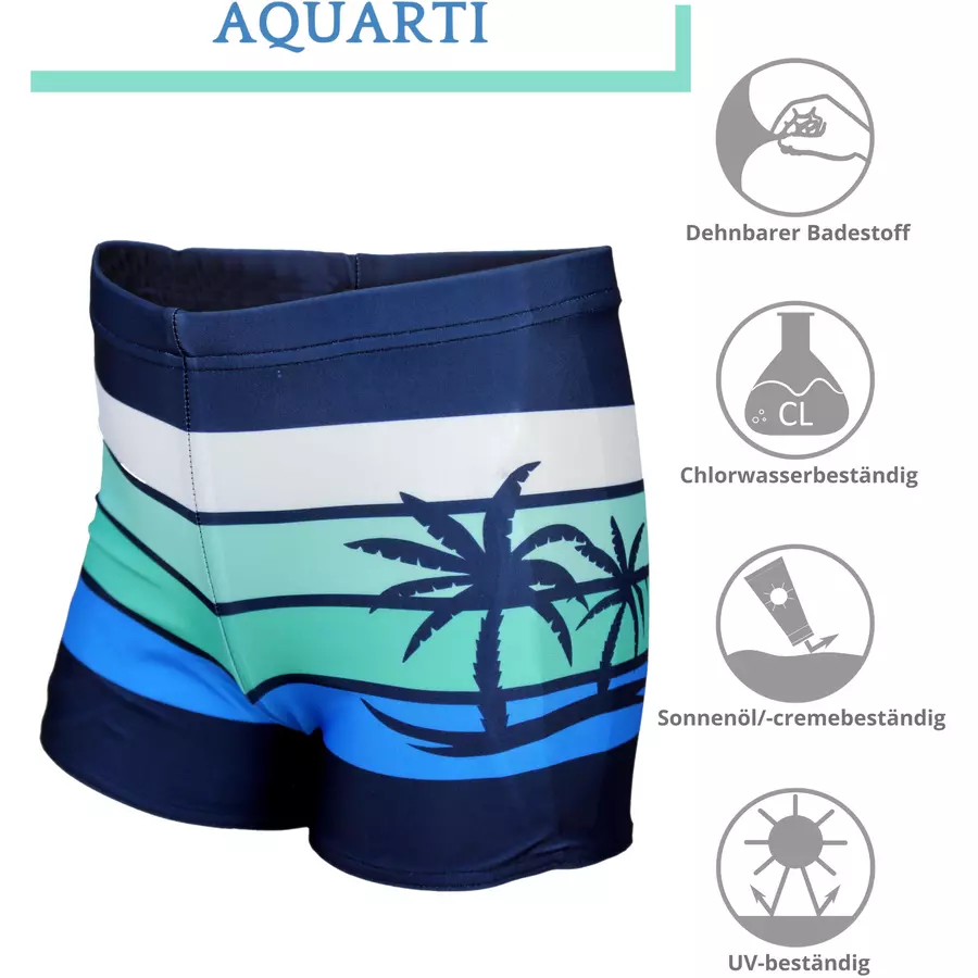 Aquarti Jungen Badehose Gestreift mit Motiven hellblaugrün