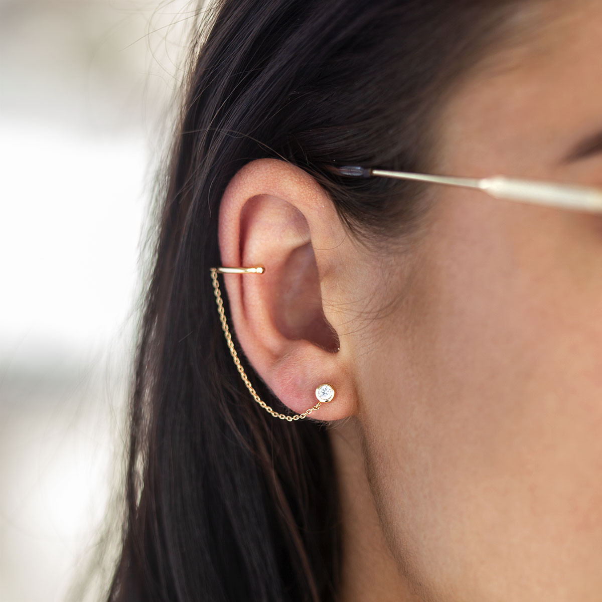 Bague d'oreille ear cuff plaqué or zirconia, vendue à l'unité