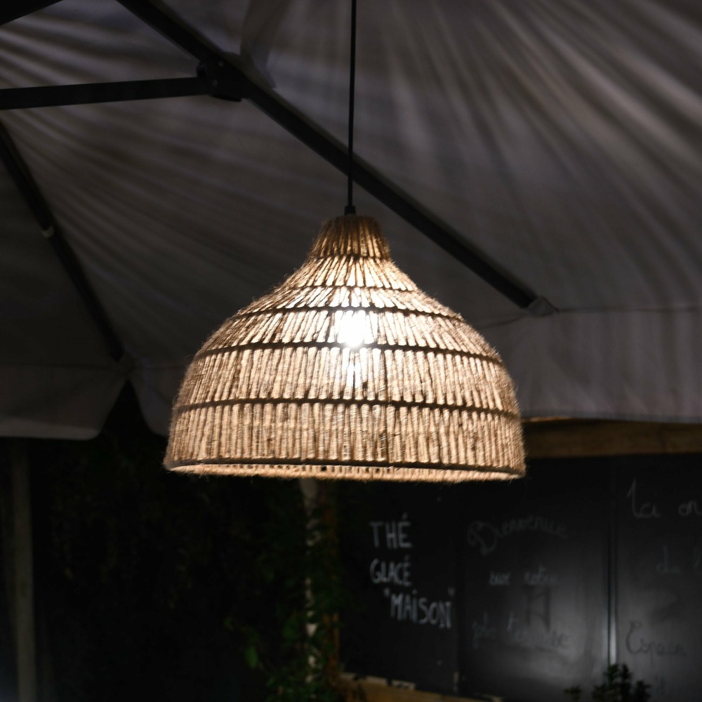 Lustre solaire areca - ampoule filament remplaçabe - blanc chaud - matérieaux naturels - chromex