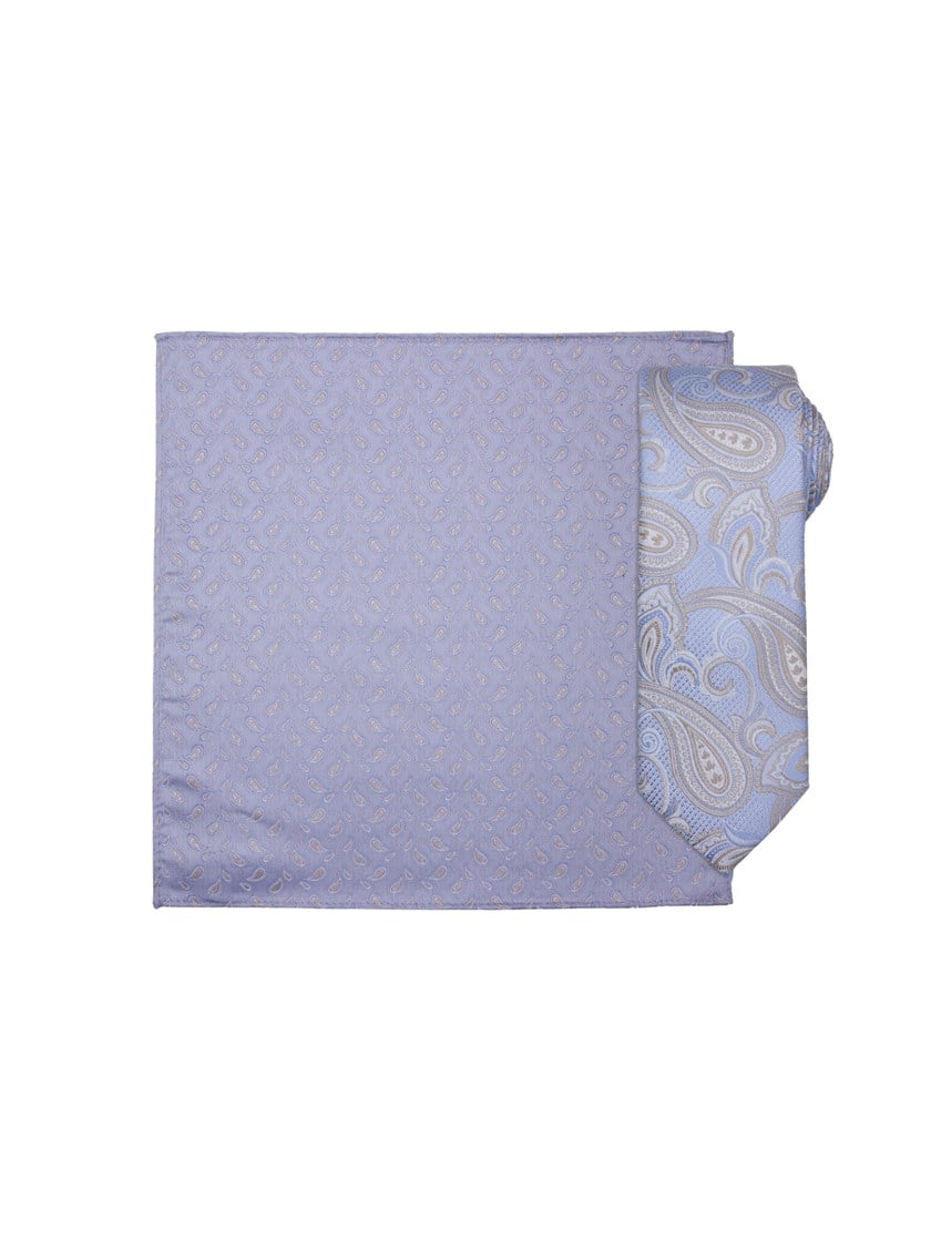 Santi silkeslips og lommetørkle Chambray Blue