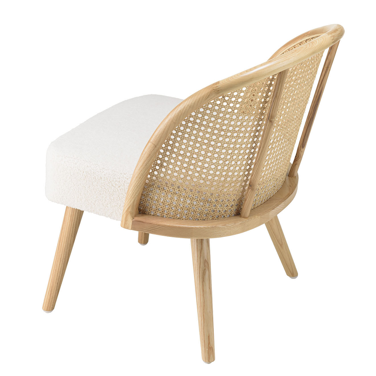 Macabane Chaise basse en bois d'Hévéa tissu bouclette Albane blanche - 55x62x71 cm