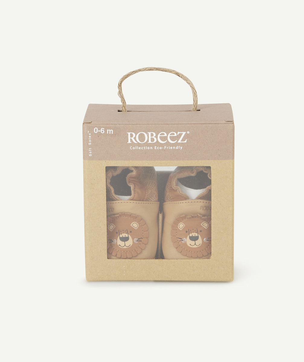 ROBEEZCHAUSSONS BÉBÉ EN CUIR CAMEL AVEC OURS