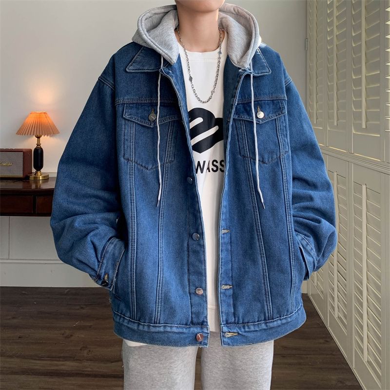 Bay Go Mall - Tweedelig, gewassen denim jack met kraag en capuchon en knoopsluiting