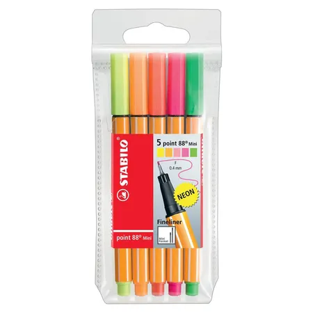 Fineliner - STABILO point 88 Mini - 5er Pack - mit 5 verschiedenen Neonfarben