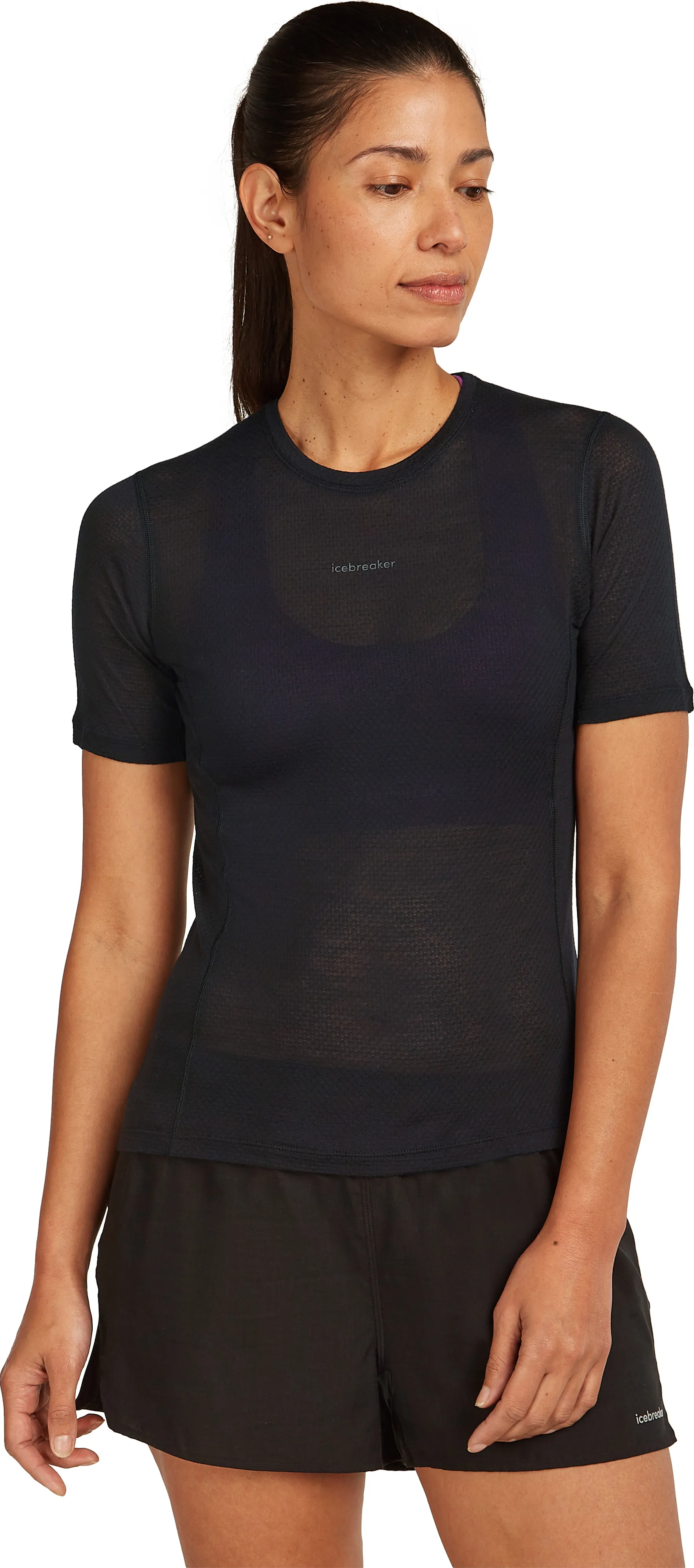 Icebreaker Women's Merino 75 Cool-Lite Featherlight Shortsleeve Crewe Black