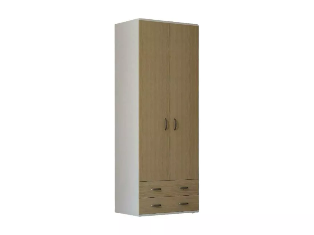 Garde-robe 2 portes Dpruzz, Meubles de chambre, Dressing avec portes, Armoire, Made in Italy, 80x52h170 cm, Blanc et chêne