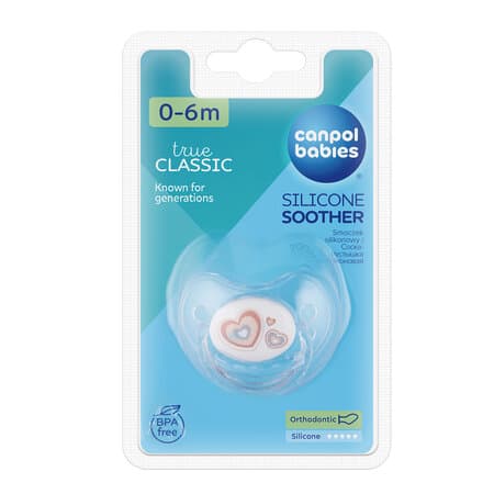 CANPOL BABIES Orthodontic silicone soother  0-6 months (1 pc) Newborn baby 22/565 beige hearts