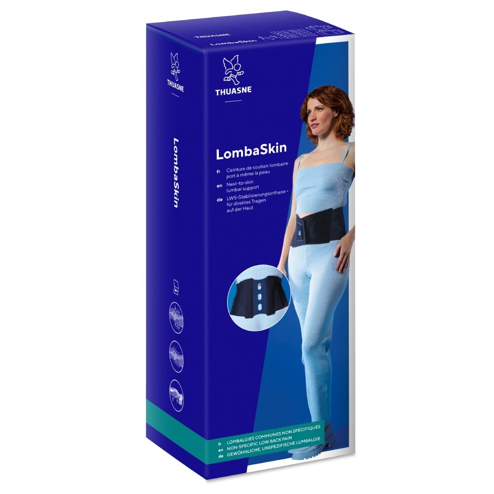 Thuasne LombaSkin LWS Stabilisierungsorthese Gr5 21cm für direktes Tragen auf der Haut schwarz/blau 1 Stk