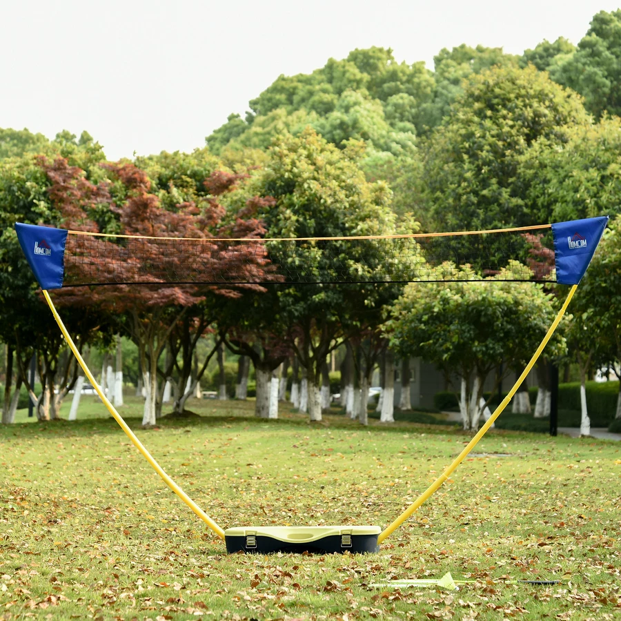 HOMCOM Badmintonnetz mit 4 Schlägern gelb, blau