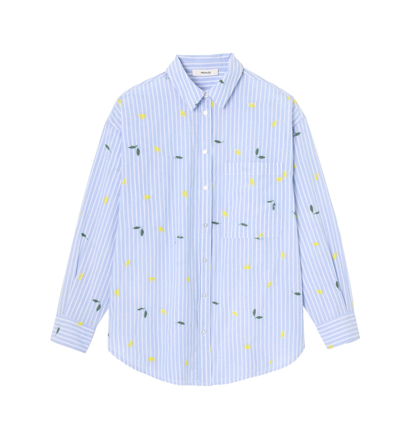 Maxi-chemise rayée brodée - Rayé marine