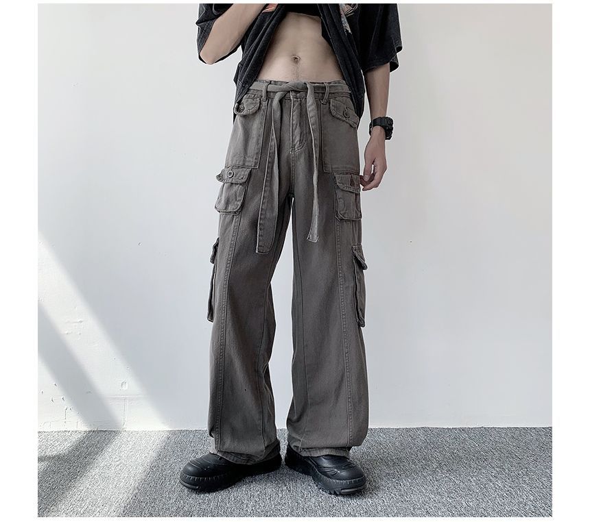Nikoflin - Mid Rise Plain Wide Leg Cargo Jeans