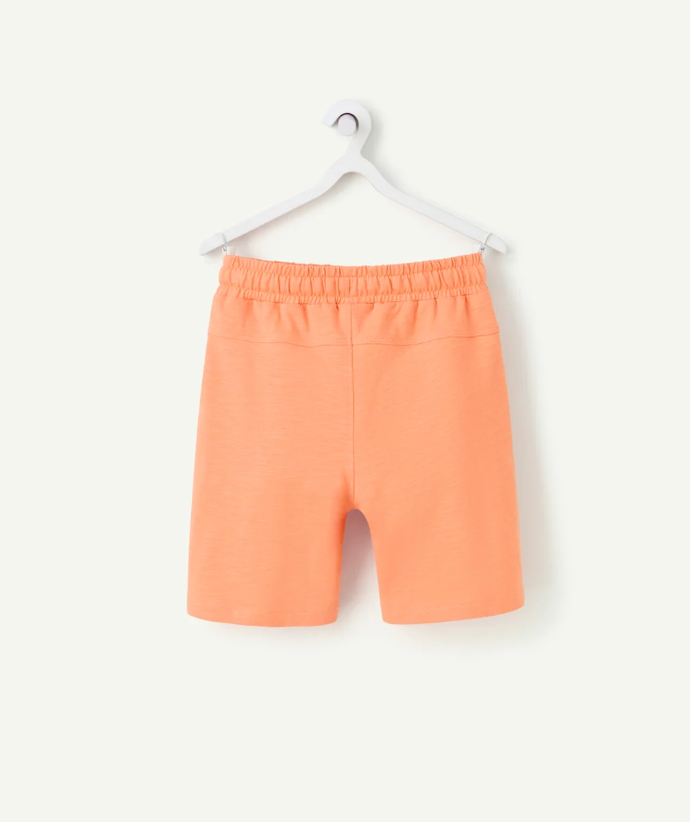 bermuda droit garçon en coton bio orange fluo