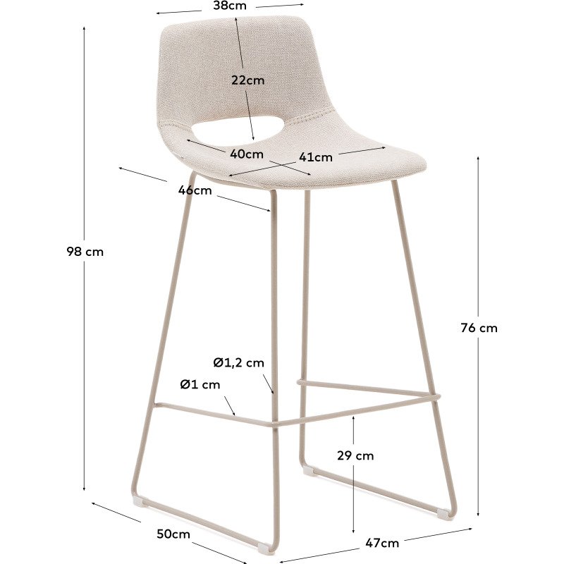 Tabouret Zahara beige et acier beige hauteur 76 cm