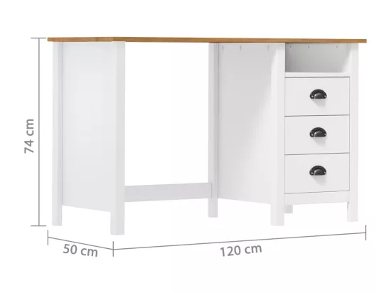 Bureau Hill avec 3 tiroirs 120x50x74 cm Pin solide