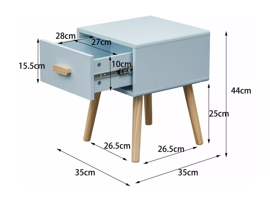 Table de chevet Tazart 44x35x35 MDF Bois Bleu ciel Marron Scandinave