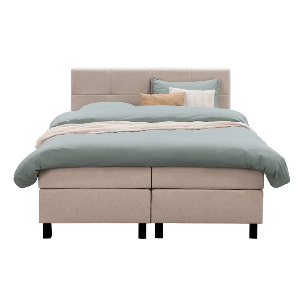 Boxspring Liv geblokt - beige - 160x200 cm - vierkante poot