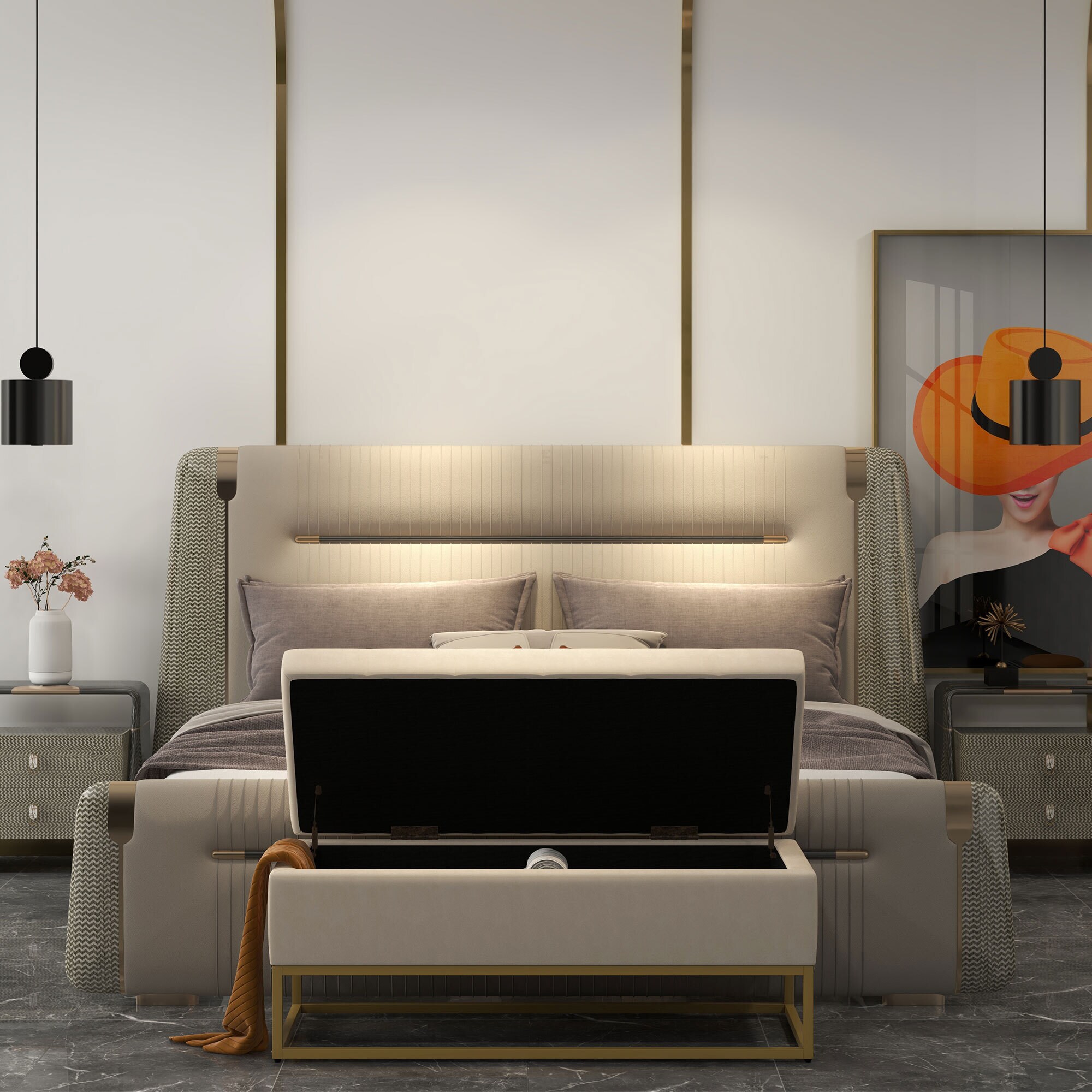 HOMCOM Sitzbank mit Stauraum beige 110L x 44B x 49H cm