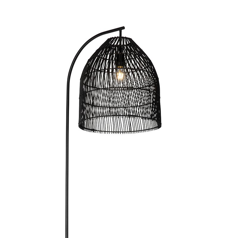 Landelijke vloerlamp zwart met rotan - Sam