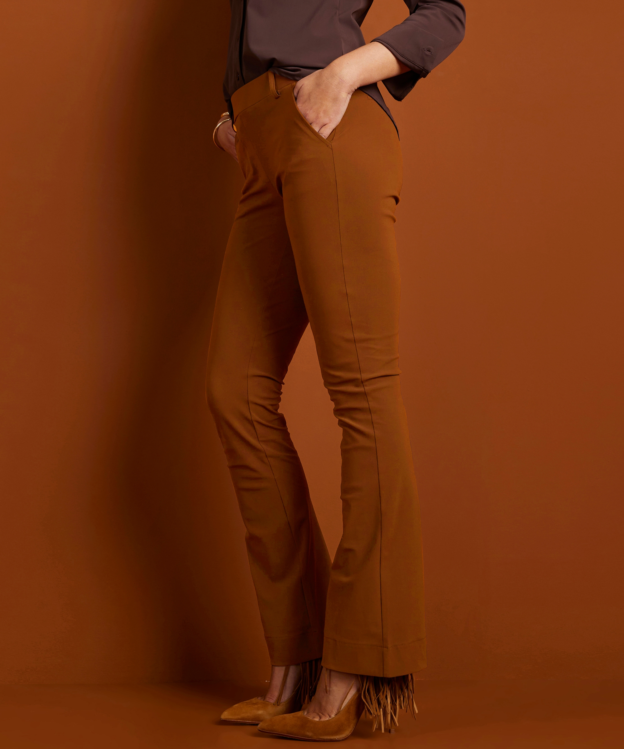 flared fit broek travelstof