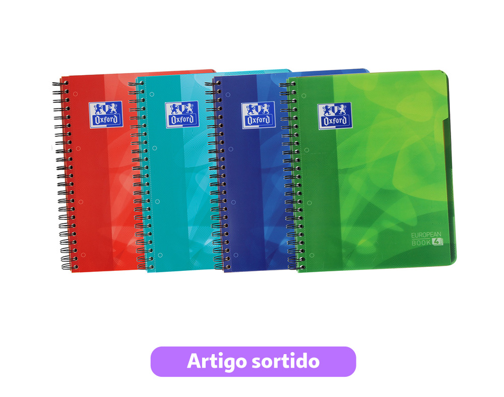 CADERNO ESPIRAL A4 PAUTADO COM 3 SEPARADORES EURO OXFORD 50 FOLHAS GRANDES CORES SORTIDAS