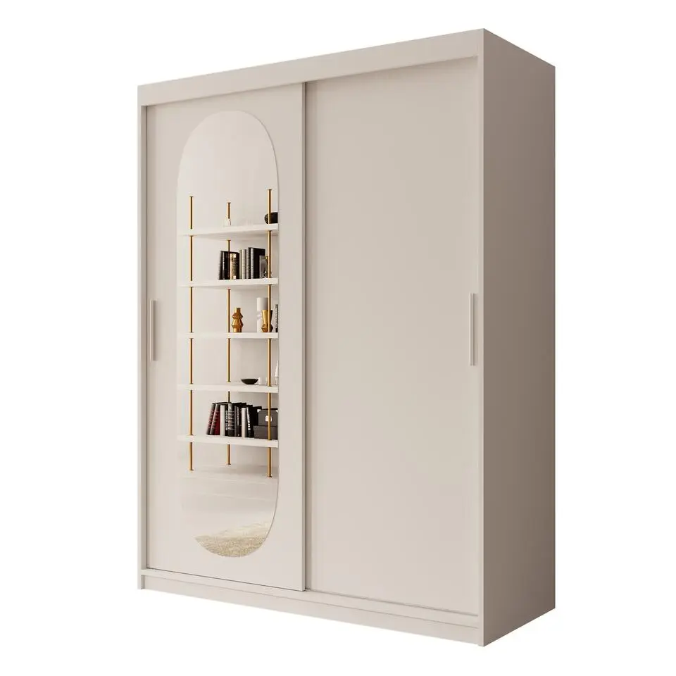 Meubella - Kledingkast Bodhi - Wit - 150 cm - Met spiegel