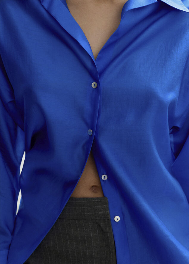 MANGO Satin lyocell shirt Medium blue