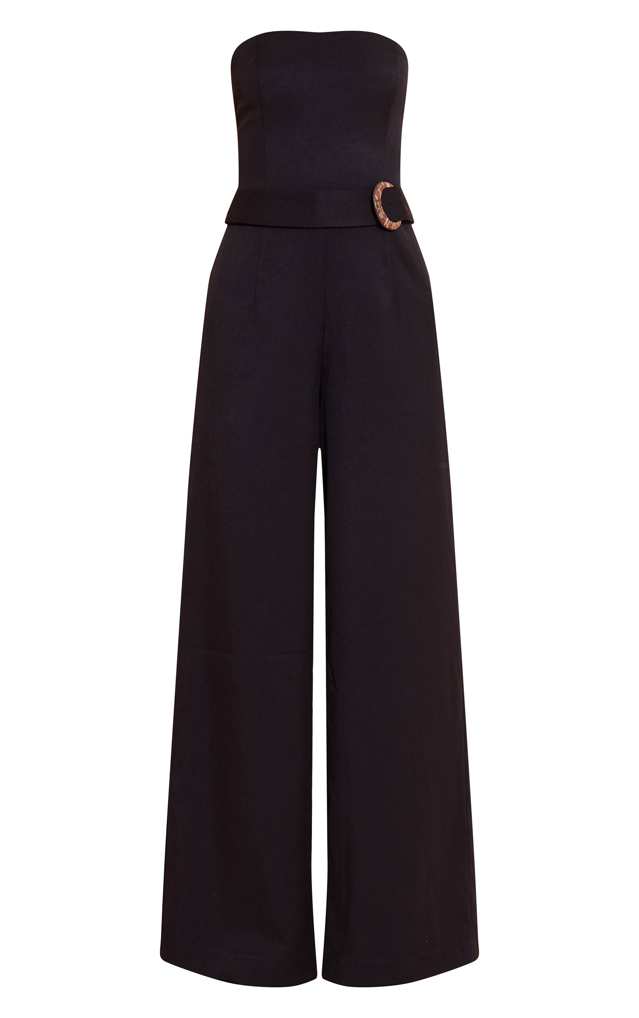 Noir Combinaison Jambe Droite Bandeau Tissée Avec Détail Ceinture