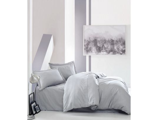 CONCEPT1 - Parure de lit housse de couette Elegant 240x220cm + 2 taies 60x60 satin gris