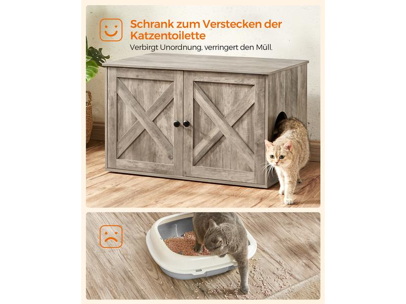 Feandrea Katzenhaus für Katzentoilette, Grau Katzenschrank für Katzentoilette mit Türen