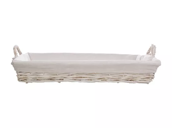 Plateau en osier laqué blanc avec doublure 65x50x9h