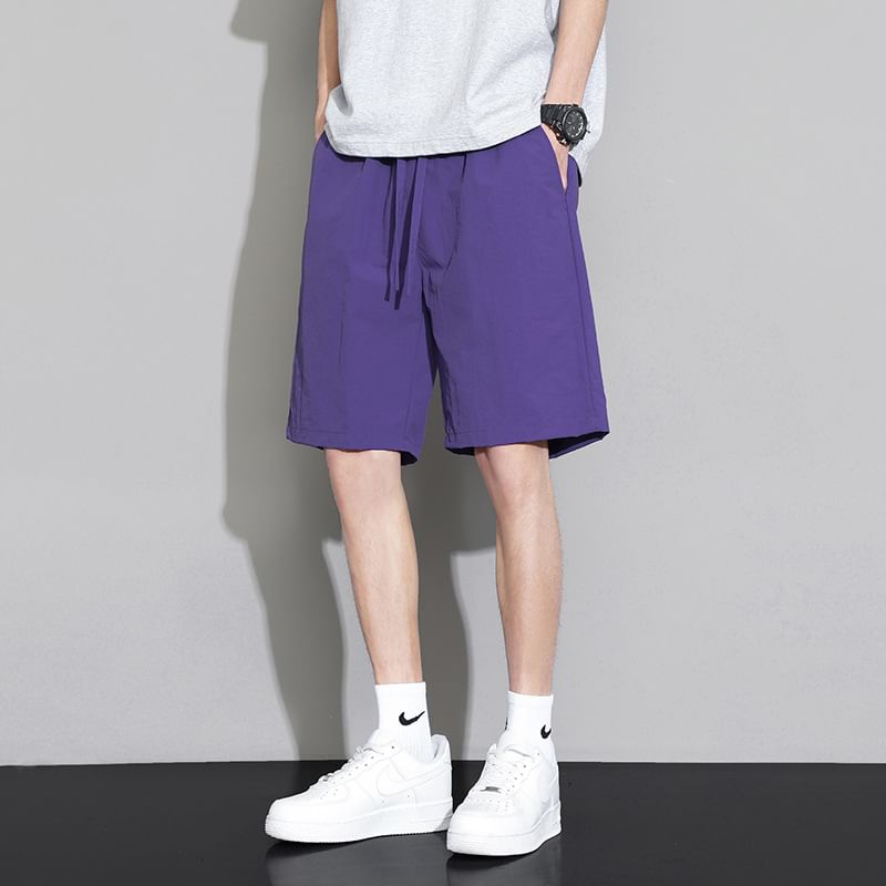 Lefitt - Mid Rise Plain Wide Leg Shorts