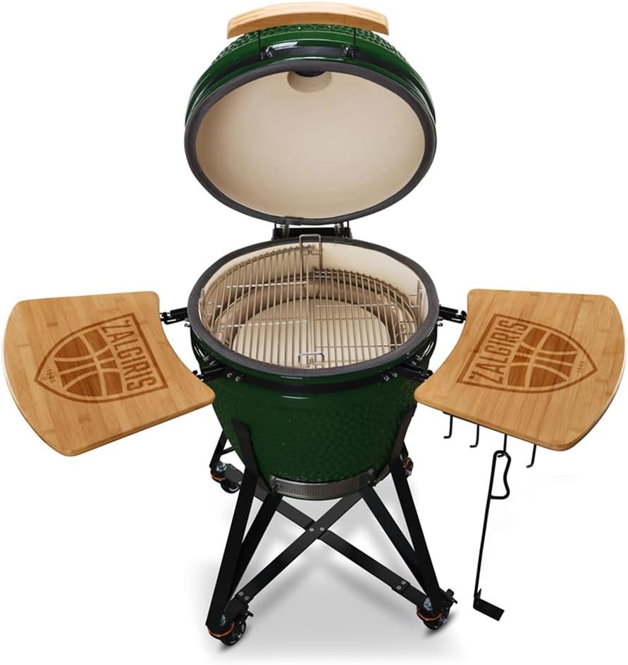 Kamado BONO Green Egg BBQ-Grill, Ø 55cm Kamado BBQ-Holzkohlegrill mit Dual-Zone-Grillsystem, Keramik-BBQ-Smoker zum Kochen, Räuchern und Backen