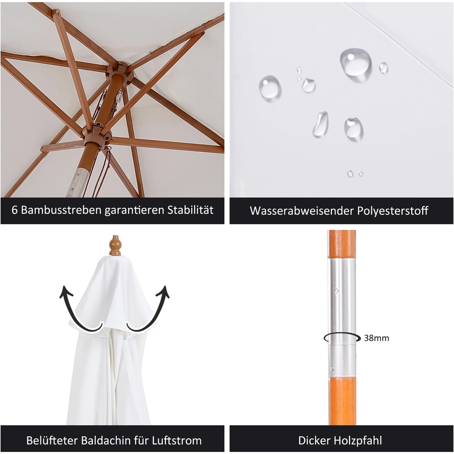 Outsunny Sonnenschirm 3-stufig verstellbar cremeweiß