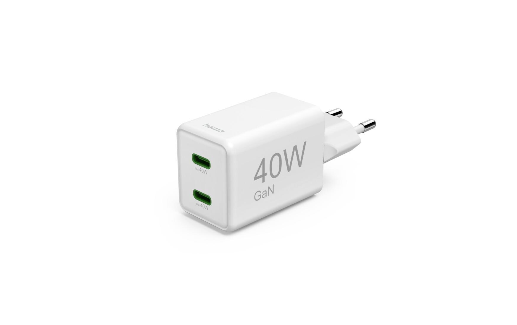USB-Wandladegerät Gan charger 2x USBC 40 W WeissSuper-Mini-GaN-Ladegerät mit 2x USB-C